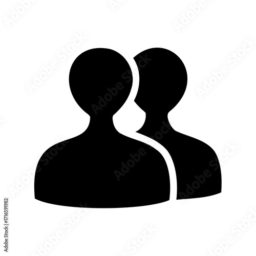Silhouette of two people representing teamwork or collaboration, black on white background
