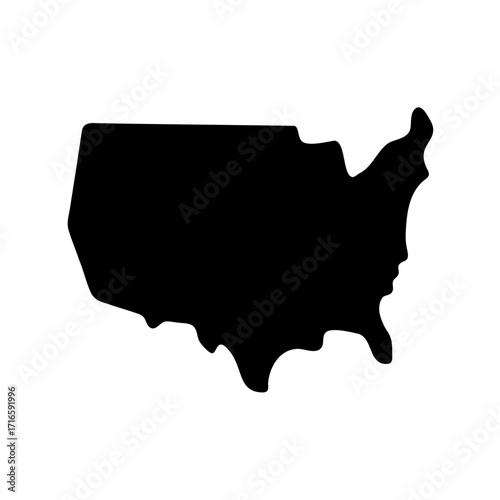 Minimalist Black Silhouette of the United States of America on White Background