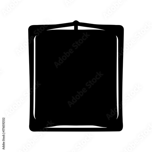 Black and white illustration of flexible packaging with a hanger slot