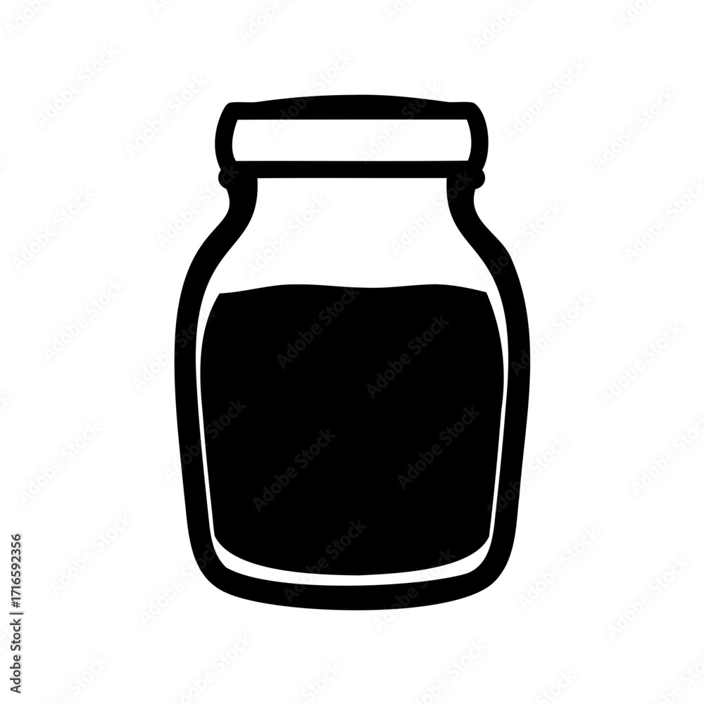 Simple graphic illustration of a full glass jar with thick border