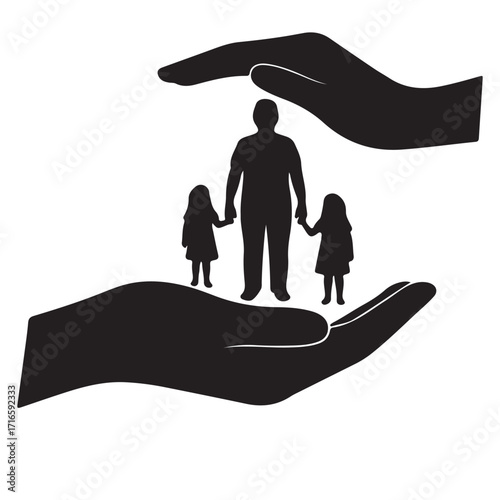 Family Protection Silhouette Parent and Children Enclosed in Caring Hands