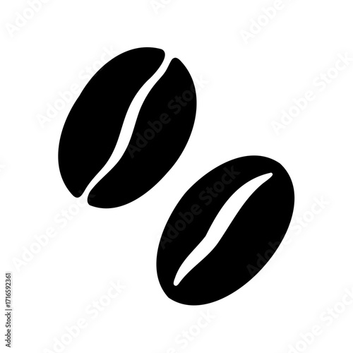 Two stylized coffee beans in black and white simple drawing style