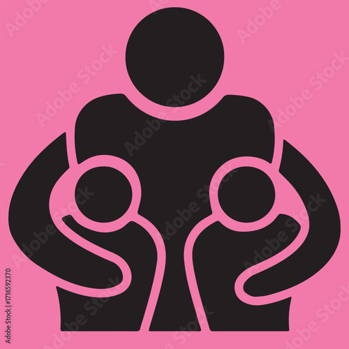 Family Care Silhouette Parent with Two Children in Embrace