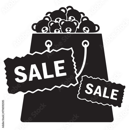 Toy Sale Silhouette Teddy Bears in Shopping Bag with Sale Tags