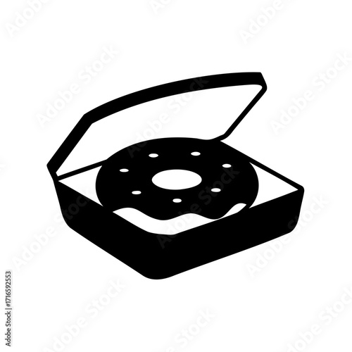 Donut in a box black and white silhouette style vector illustration
