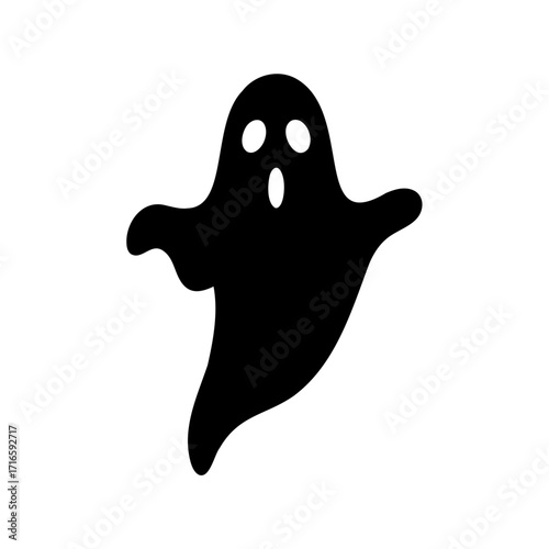 Simple Black and White Illustration of a Cartoon Spooky Halloween Ghost