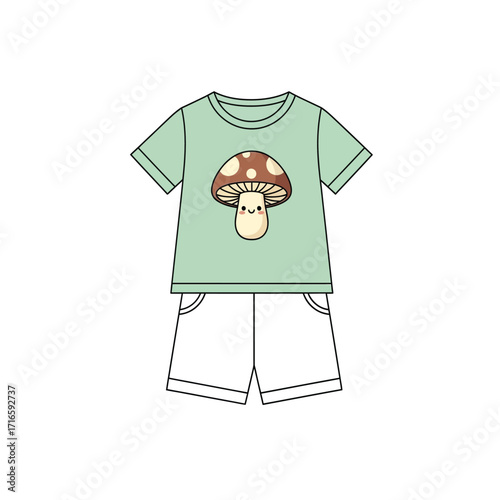 Adorable Kids' Mushroom Summer Outfit T-Shirt and Shorts Set