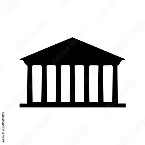 Black silhouette of a classical building facade with pillars and roof