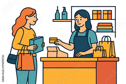 Customer pays with credit card at checkout counter in a store