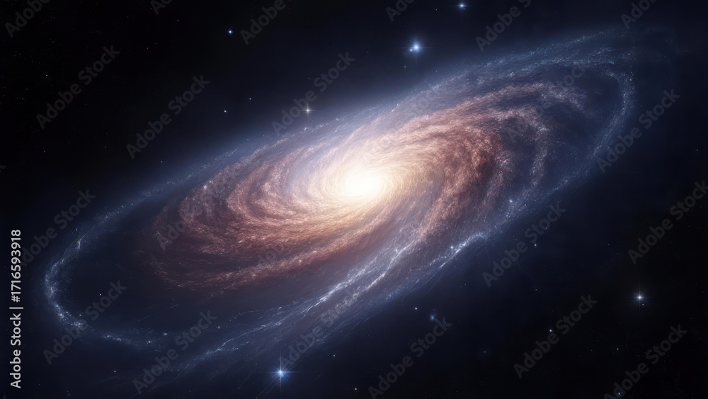 Obraz premium Stunning spiral galaxy ablaze with cosmic energy and starlight in deep space