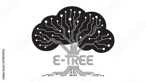 Abstract e-tree graphic representing digital growth technological innovation and network connection