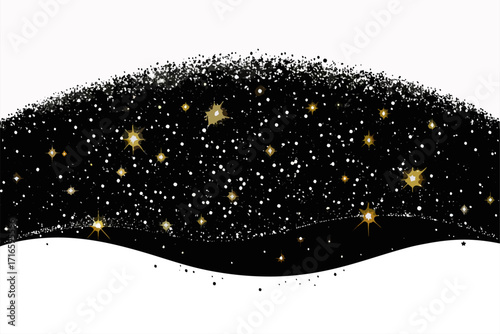 Elegant golden glitter particles with soft glowing light trails on a dark background. Perfect abstract background for luxury design, festive events, New Year, Christmas, wedding invitations, celebrati