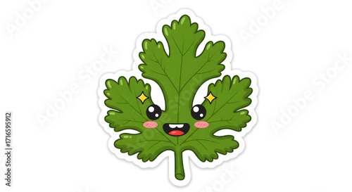 Cartoon coriander leaf smiling, cute herb sticker
