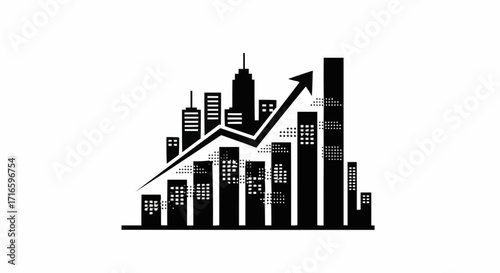 Dynamic cityscape growth chart showing upward trend, ideal for financial reports and business presentations, symbolizing prosperity and success in real estate
