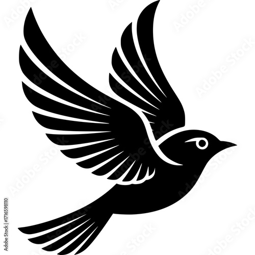 Soaring Silhouette: A stylized black bird flies gracefully against the sky, embodying freedom and the essence of movement.