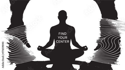 Silhouette of a person meditating in a lotus position finding inner peace and balance representing mindfulness and serenity