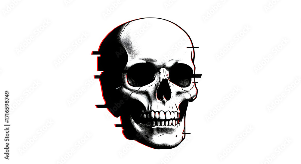 Fototapeta premium Glitched human skull isolated on white