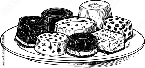 vector set of fruit jelly on a plate
