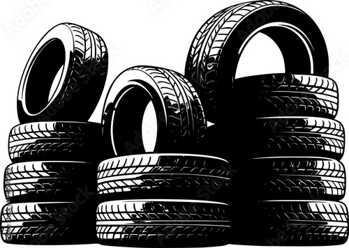 vector automobile rubber tires isolated on white background. tire stack flat style design
