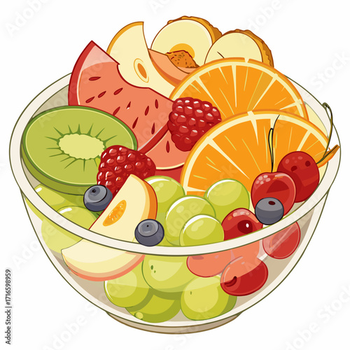 Colorful Fruit Salad Bowl Illustration with Fresh Mixed Fruits - Vector Design 
