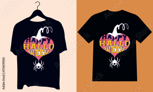 Fashion vector design template for a black cotton t-shirt,Halloween, Happy Halloween 31 October, Fashionable apparel designs: blank cotton t-shirt 