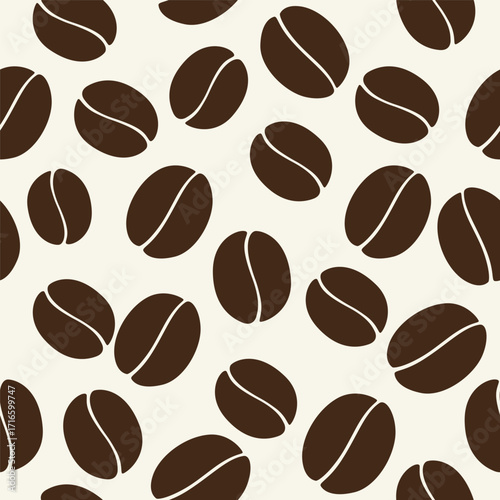 Brown coffee beans pattern background. Coffee beans isolated on beige background. Vector illustration.  Coffee Beans Illustration for packaging.