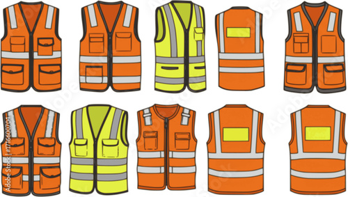 vector set of orange and yellow safety vests
