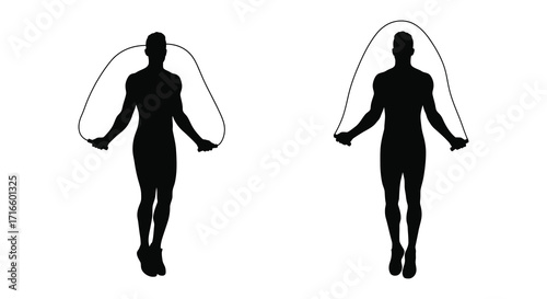Two individuals jumping rope a silhouette illustration of fitness activity
