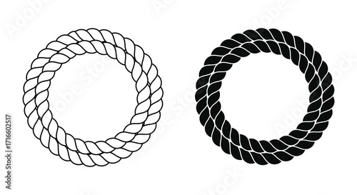 Two black and white rope circles create a simple graphic design