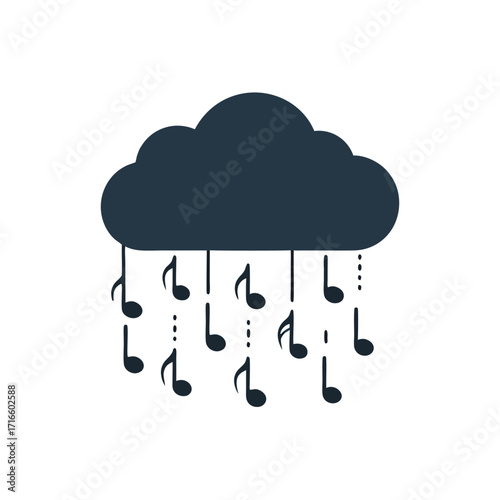 Music cloud with notes falling like rain, representing music streaming or downloading.