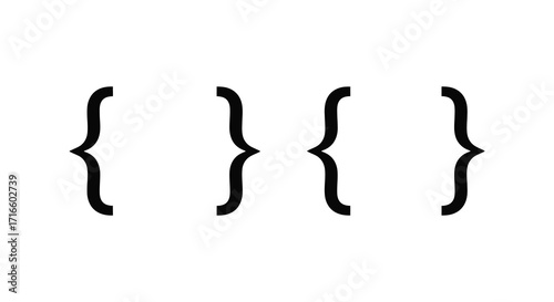 Simple black and white illustration of four curly braces arranged in a row