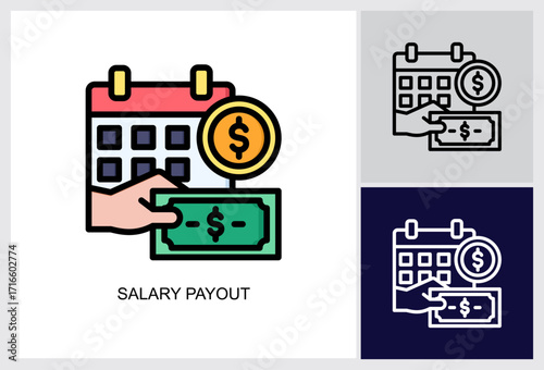 Salary Payout Icon.Style Is A Lineal Color Graphic Symbol In Black, lineal color, White Color Variants 