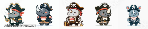 cute rhino vector in pirate costume
