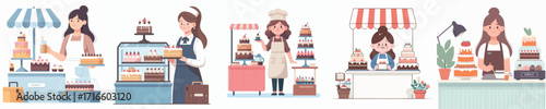 vector of woman selling cakes