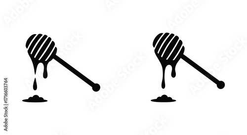 Two dripping honey dippers shown in a simple black and white illustration