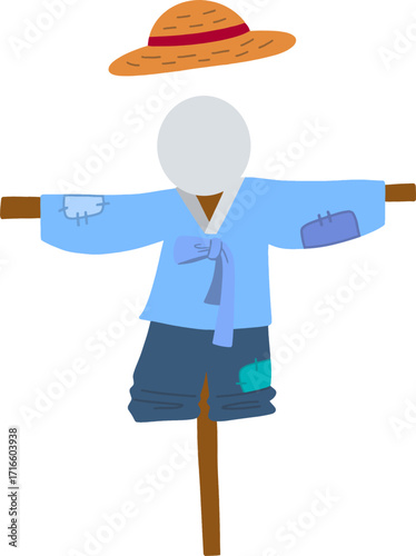 Autumn farming scarecrow design line illustration