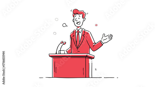 Cartoon Man Delivering Inspiring Public Speech Presentation with Confidence
