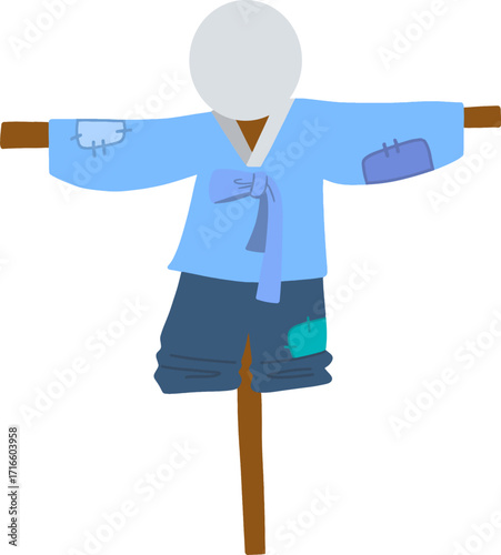 Autumn farming scarecrow design line illustration