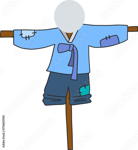 Autumn farming scarecrow design line illustration
