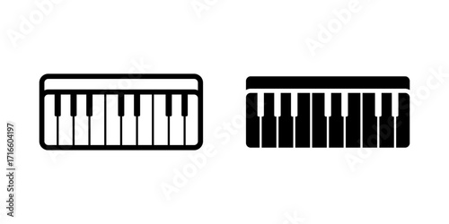 Piano icon set. A set of two minimalist style piano keyboard icons, These icons are perfect for use in music education materials, website designs, and other creative projects.
