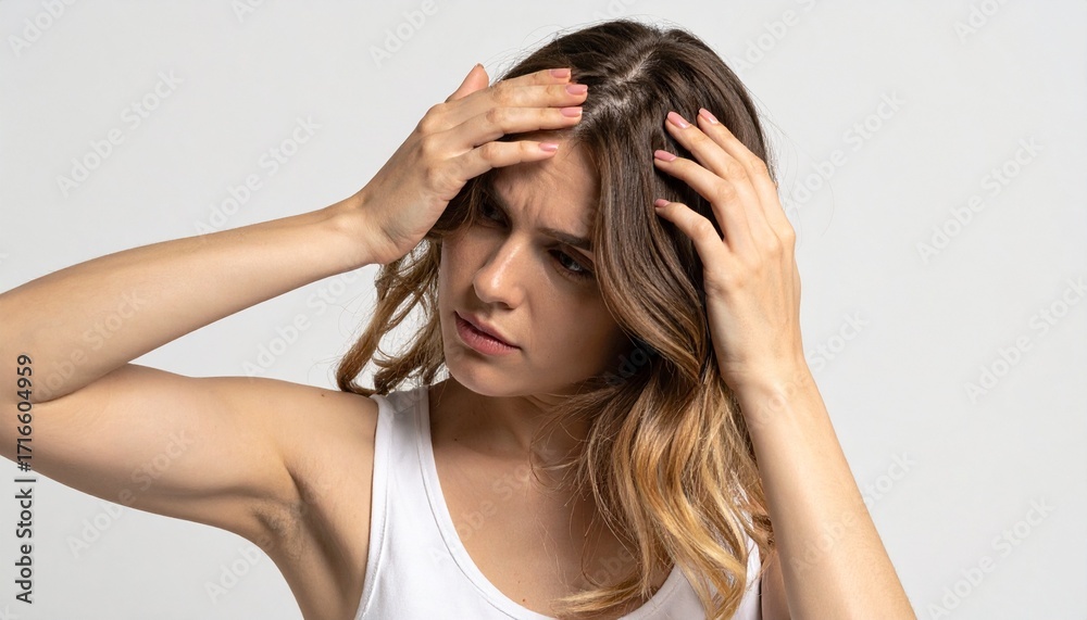 Fototapeta premium Woman Concerned About Hair Loss Thinning Hair Problem.