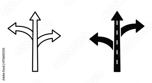 Black and white illustrations depicting directional arrows and road signs