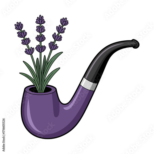 Whimsical Lavender Arrangement in a Purple Smoking Pipe Unusual Floral Display Unique Flower Pot Illustration