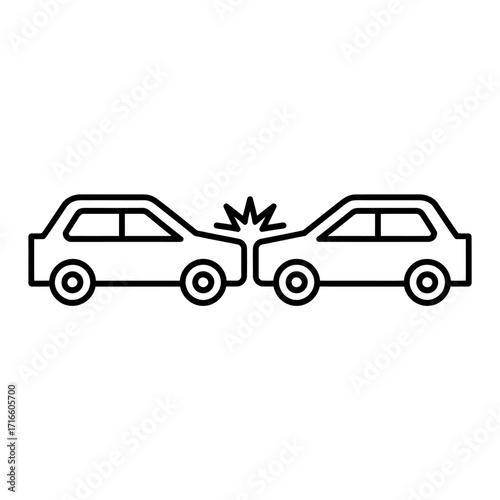 Car Accident Illustration Showing Two Cars Colliding in a Black and White Minimalist Design Great for Safety and Insurance Concepts