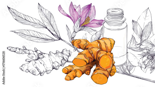 Aromatic Turmeric Flat Lay Vector Illustration