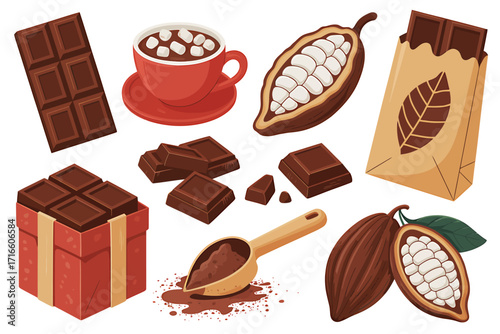 Delightful Chocolate Assortment Featuring Cacao Beans Hot Cocoa and Tempting Chocolate Bars Perfect for Confectionery Lovers