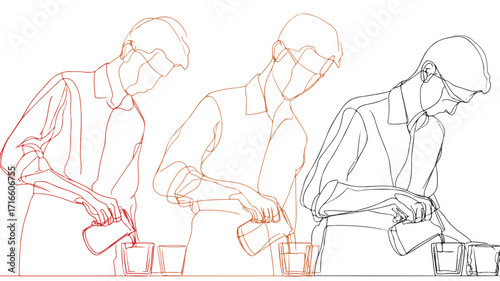 Professional Barista Pouring Milk in Defined Continuous Line