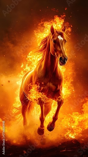Majestic Horse Charging Through Flames in Fiery Cinematic Scene