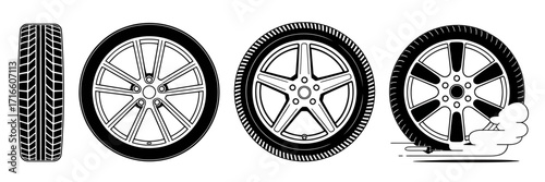 Car Tire Types and Evolution From Tread to Wheels Showing Performance and Braking Graphics For Automotive Industry Needs