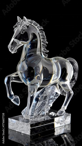 Elegant Glass Horse Sculpture with Glowing Reflections and Design